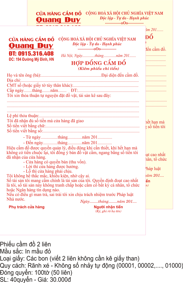 Mẫu giấy cầm xe máy viết tay tham khảo
