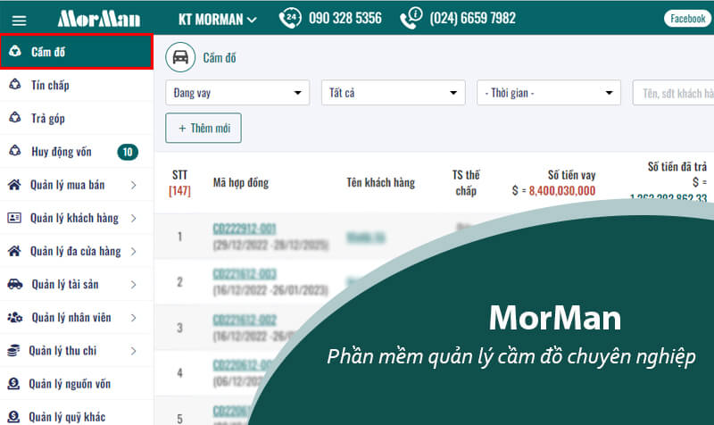 phần mềm MorMan quản lý cầm đồ chuyên nghiệp